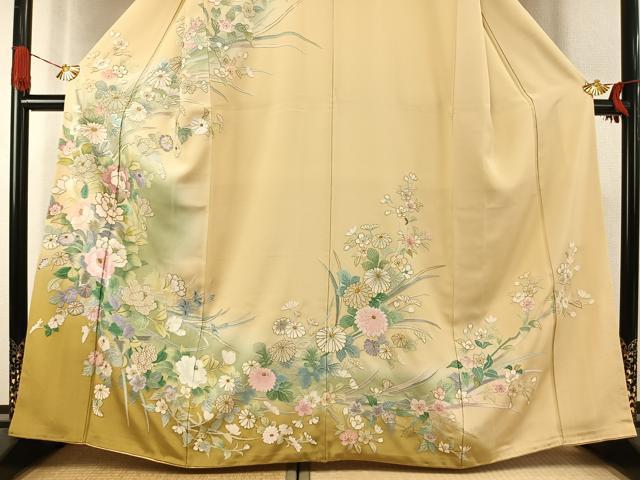 平和屋着物●訪問着 中国三大刺繍 汕頭刺繍 スワトウ刺繍 相良刺繍 総刺繍 駒刺繍 草花文 暈し染め 金糸 正絹 逸品 AABK1160fy