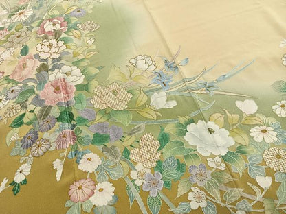 平和屋着物●訪問着 中国三大刺繍 汕頭刺繍 スワトウ刺繍 相良刺繍 総刺繍 駒刺繍 草花文 暈し染め 金糸 正絹 逸品 AABK1160fy