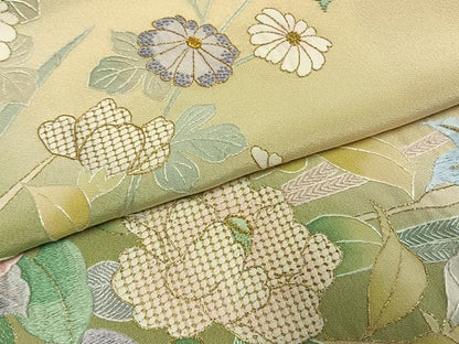 平和屋着物●訪問着 中国三大刺繍 汕頭刺繍 スワトウ刺繍 相良刺繍 総刺繍 駒刺繍 草花文 暈し染め 金糸 正絹 逸品 AABK1160fy