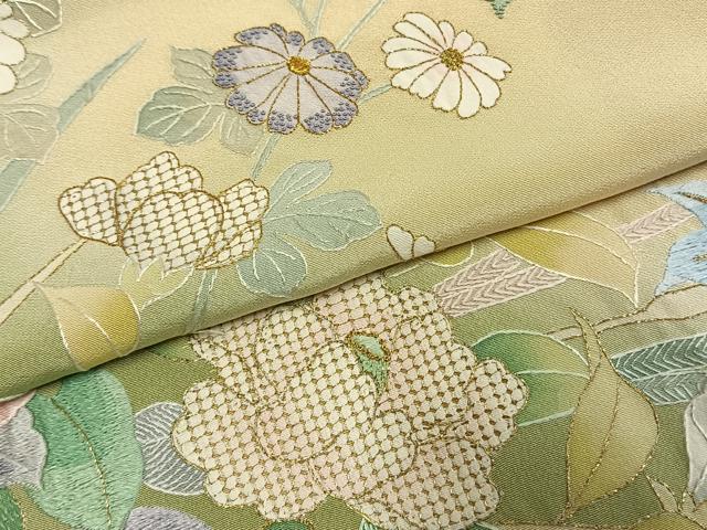 平和屋着物●訪問着 中国三大刺繍 汕頭刺繍 スワトウ刺繍 相良刺繍 総刺繍 駒刺繍 草花文 暈し染め 金糸 正絹 逸品 AABK1160fy