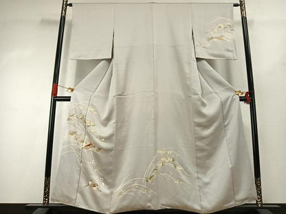平和屋着物●訪問着　駒刺繍　草花文　金彩　正絹　逸品　AABK1161fy