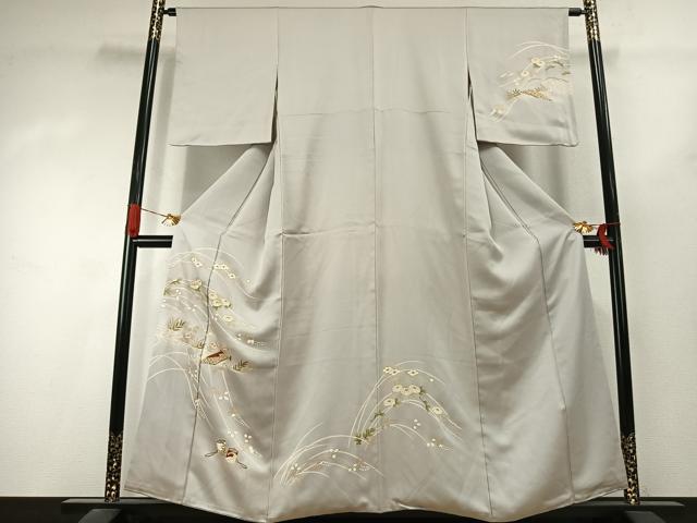 平和屋着物●訪問着　駒刺繍　草花文　金彩　正絹　逸品　AABK1161fy
