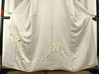 平和屋着物●訪問着　駒刺繍　草花文　金彩　正絹　逸品　AABK1161fy