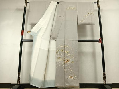 平和屋着物●訪問着　駒刺繍　草花文　金彩　正絹　逸品　AABK1161fy