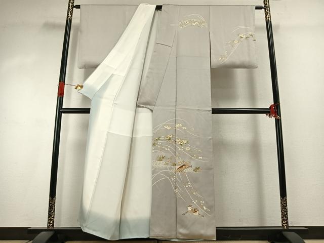 平和屋着物●訪問着　駒刺繍　草花文　金彩　正絹　逸品　AABK1161fy