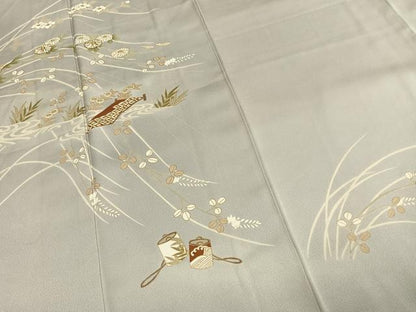 平和屋着物●訪問着　駒刺繍　草花文　金彩　正絹　逸品　AABK1161fy