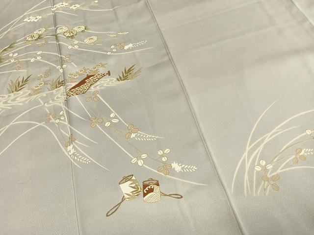 平和屋着物●訪問着　駒刺繍　草花文　金彩　正絹　逸品　AABK1161fy