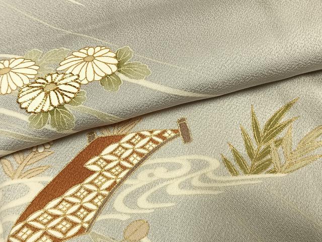 平和屋着物●訪問着　駒刺繍　草花文　金彩　正絹　逸品　AABK1161fy