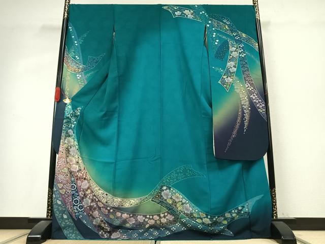 平和屋着物●豪華振袖　辻が花　暈し染め　金彩　金通し地　正絹　逸品　AABK1167fy