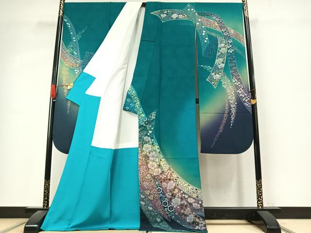 平和屋着物●豪華振袖　辻が花　暈し染め　金彩　金通し地　正絹　逸品　AABK1167fy