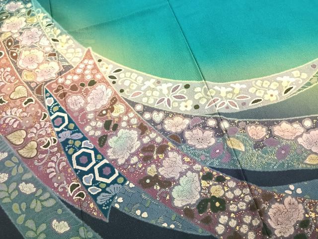 平和屋着物●豪華振袖　辻が花　暈し染め　金彩　金通し地　正絹　逸品　AABK1167fy