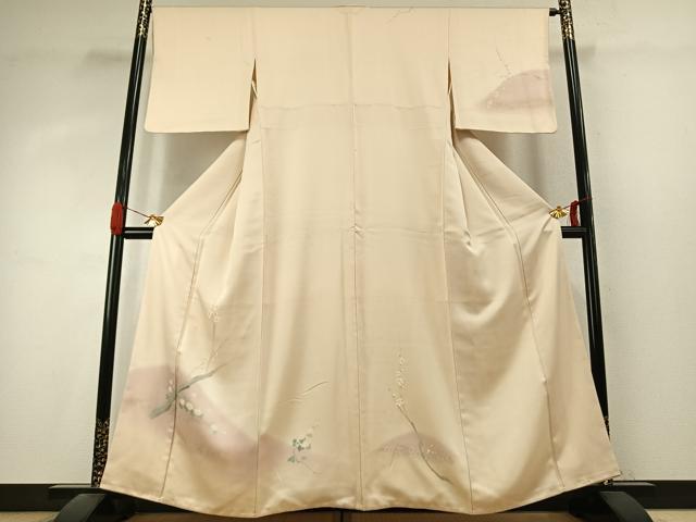 平和屋着物●訪問着　手描き　枝花文　暈し染め　銀彩　正絹　逸品　AABK1168fy