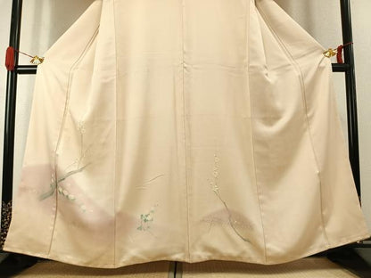 平和屋着物●訪問着　手描き　枝花文　暈し染め　銀彩　正絹　逸品　AABK1168fy