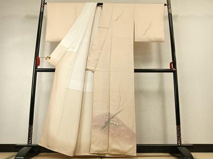 平和屋着物●訪問着　手描き　枝花文　暈し染め　銀彩　正絹　逸品　AABK1168fy