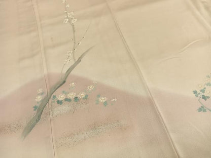 平和屋着物●訪問着　手描き　枝花文　暈し染め　銀彩　正絹　逸品　AABK1168fy