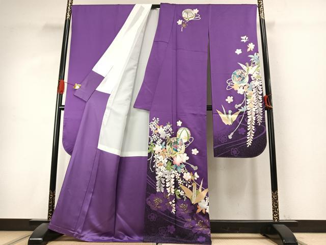 平和屋着物●豪華振袖　折鶴　毬　花蝶文　金銀彩　正絹　逸品　未使用　AABK1169fy
