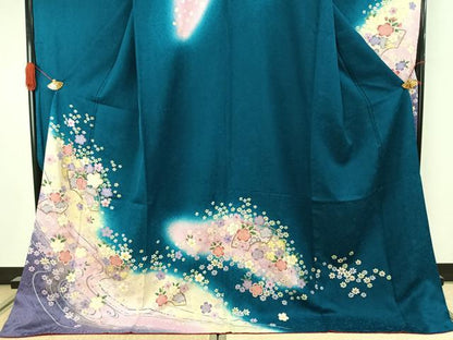 平和屋着物●豪華振袖　地紙雪輪花文　暈し染め　金彩　京都きもの友禅扱い　正絹　逸品　AABK1172fy