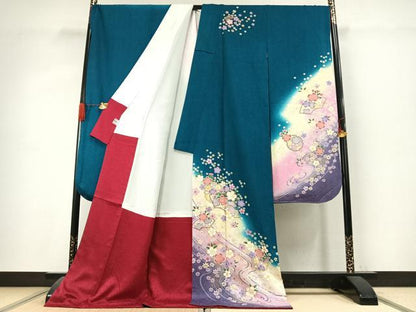 平和屋着物●豪華振袖　地紙雪輪花文　暈し染め　金彩　京都きもの友禅扱い　正絹　逸品　AABK1172fy