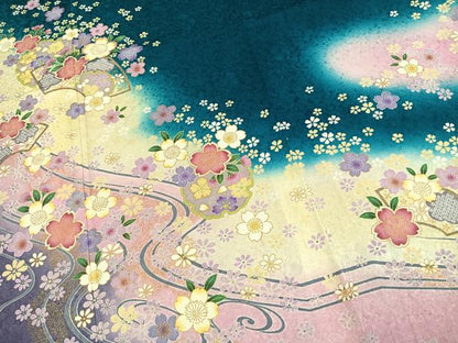 平和屋着物●豪華振袖　地紙雪輪花文　暈し染め　金彩　京都きもの友禅扱い　正絹　逸品　AABK1172fy