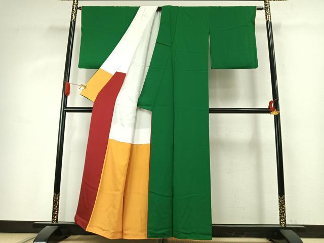 平和屋着物●上質な色無地　深緑色　正絹　逸品　未使用　AABK1173fy
