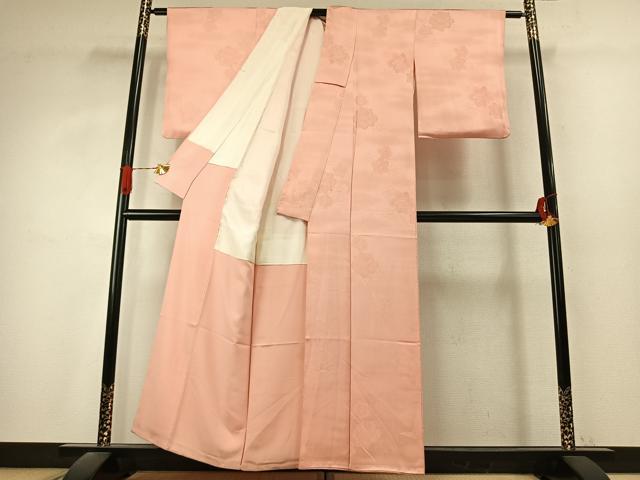 平和屋着物●上質な色無地　薔薇地紋　一斤染色　正絹　逸品　AABK1174fy