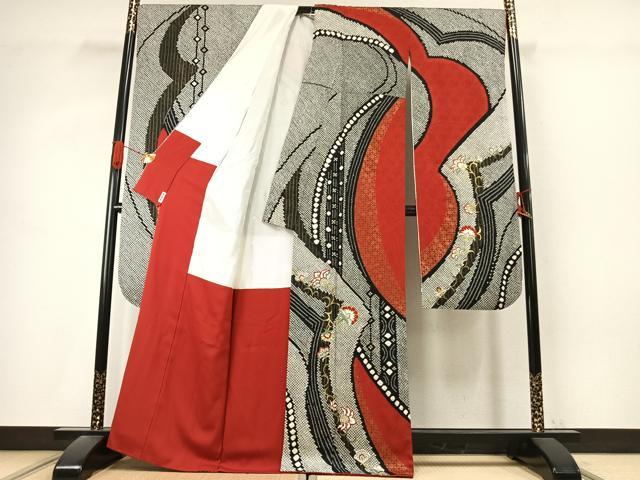 平和屋着物●豪華振袖　総絞り　駒刺繍　花唐草文　金糸　金銀彩　正絹　逸品　AABK1175fy