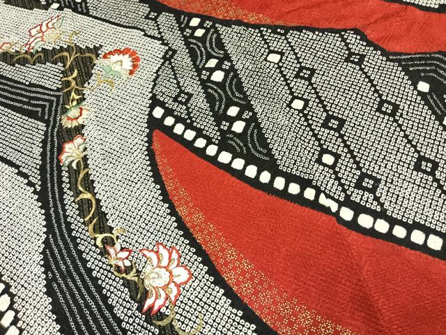 平和屋着物●豪華振袖　総絞り　駒刺繍　花唐草文　金糸　金銀彩　正絹　逸品　AABK1175fy