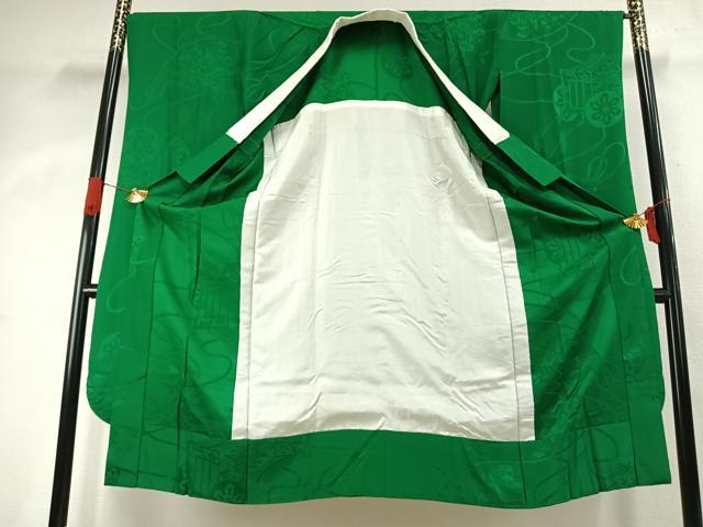 平和屋着物●振袖用長襦袢　無双仕立て　御所車扇面花地紋　常磐色　正絹　逸品　AABK1176fy