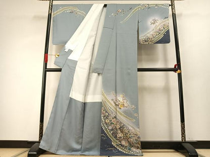 平和屋着物●訪問着　辻が花　花鳥文　暈し染め　金銀彩　正絹　逸品　未使用　AABK1179fy