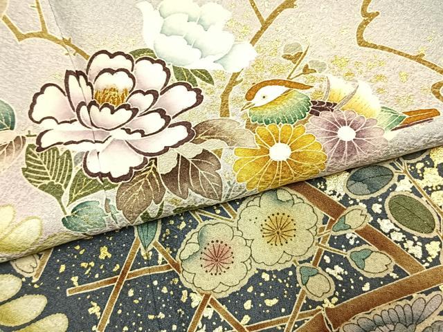 平和屋着物●訪問着　辻が花　花鳥文　暈し染め　金銀彩　正絹　逸品　未使用　AABK1179fy