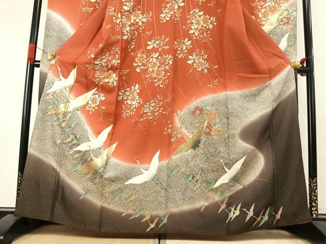 平和屋着物●豪華振袖　駒刺繍　花鳥文　暈し染め　金銀彩　金通し地　正絹　逸品　AABK1180fy