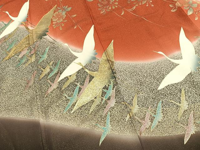平和屋着物●豪華振袖　駒刺繍　花鳥文　暈し染め　金銀彩　金通し地　正絹　逸品　AABK1180fy