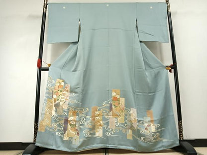 平和屋着物●創業460年・千總　色留袖　駒刺繍　色紙重ね花鳥文　金糸　金彩　三越扱い　正絹　逸品　AABK1181fy