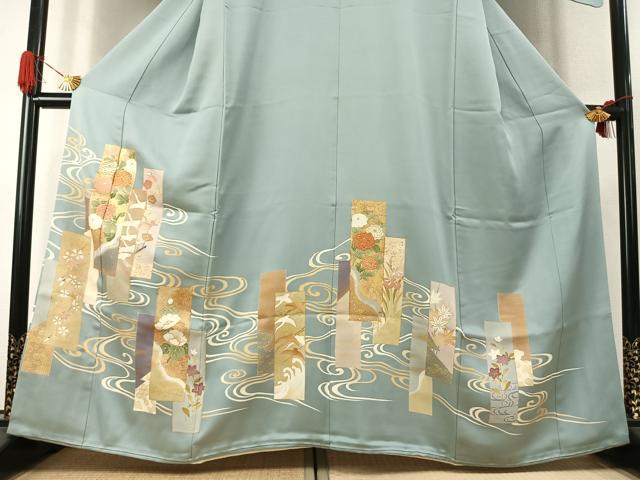 平和屋着物●創業460年・千總　色留袖　駒刺繍　色紙重ね花鳥文　金糸　金彩　三越扱い　正絹　逸品　AABK1181fy