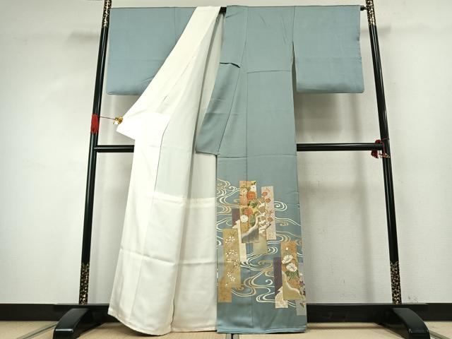 平和屋着物●創業460年・千總　色留袖　駒刺繍　色紙重ね花鳥文　金糸　金彩　三越扱い　正絹　逸品　AABK1181fy