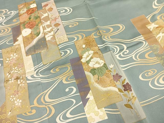 平和屋着物●創業460年・千總　色留袖　駒刺繍　色紙重ね花鳥文　金糸　金彩　三越扱い　正絹　逸品　AABK1181fy