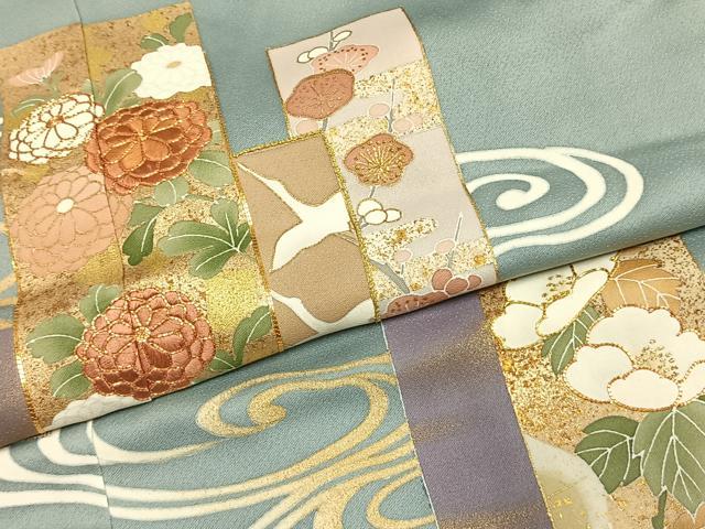 平和屋着物●創業460年・千總　色留袖　駒刺繍　色紙重ね花鳥文　金糸　金彩　三越扱い　正絹　逸品　AABK1181fy