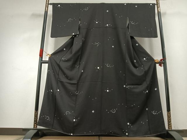 平和屋着物●上質な小紋　絞り　幾何学文様　黒地　正絹　逸品　AABK1183fy