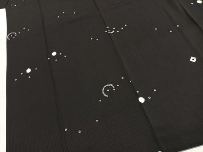 平和屋着物●上質な小紋　絞り　幾何学文様　黒地　正絹　逸品　AABK1183fy