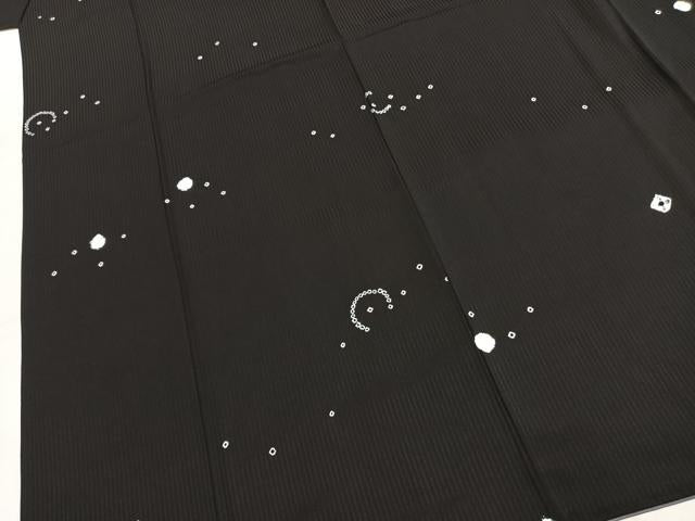 平和屋着物●上質な小紋　絞り　幾何学文様　黒地　正絹　逸品　AABK1183fy