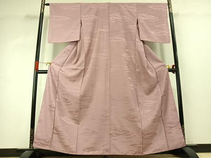 平和屋着物●上質な色無地　雲取り地紋　薄柿色　正絹　逸品　AABK1184fy