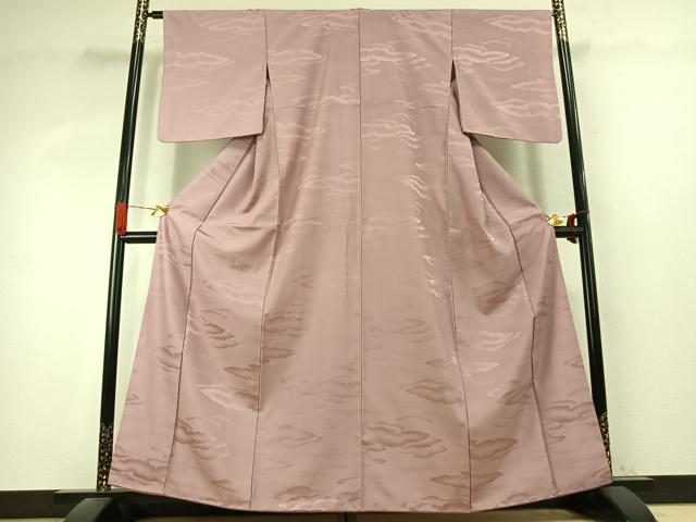 平和屋着物●上質な色無地　雲取り地紋　薄柿色　正絹　逸品　AABK1184fy