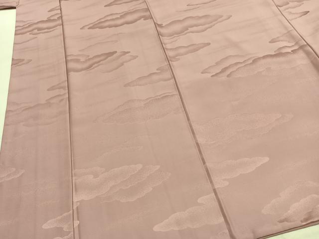平和屋着物●上質な色無地　雲取り地紋　薄柿色　正絹　逸品　AABK1184fy