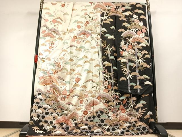 平和屋着物●豪華振袖　駒刺繍　松竹梅　金彩　仮絵羽　正絹　逸品　未使用　AABK1186fy