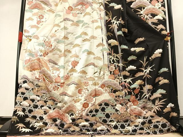 平和屋着物●豪華振袖　駒刺繍　松竹梅　金彩　仮絵羽　正絹　逸品　未使用　AABK1186fy