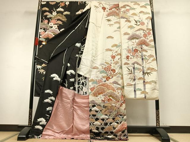 平和屋着物●豪華振袖　駒刺繍　松竹梅　金彩　仮絵羽　正絹　逸品　未使用　AABK1186fy