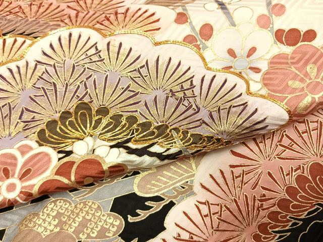 平和屋着物●豪華振袖　駒刺繍　松竹梅　金彩　仮絵羽　正絹　逸品　未使用　AABK1186fy