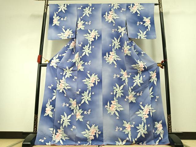 平和屋着物●上質な小紋　地紋起こし　草花文　暈し染め　ロング丈　正絹　逸品　未使用　AABK1187fy