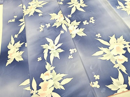 平和屋着物●上質な小紋　地紋起こし　草花文　暈し染め　ロング丈　正絹　逸品　未使用　AABK1187fy