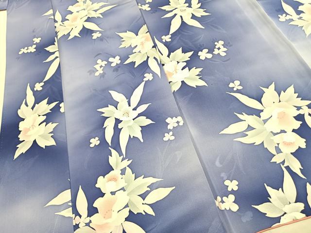 平和屋着物●上質な小紋　地紋起こし　草花文　暈し染め　ロング丈　正絹　逸品　未使用　AABK1187fy